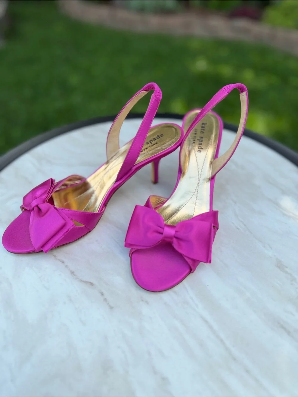 Kate Spade New York Pink Satin Bow Slingback Heels Pumps Italy Women’s 7.5 B
